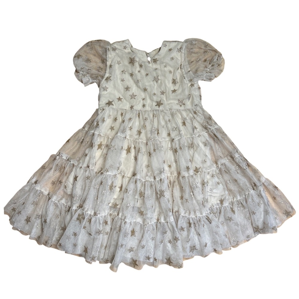 Noralee Kids Girls Cream Gold Star Tulle Tiered Dress Size 2